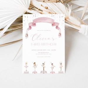 Pink Ballerina Birthday Party Invitation Template for Girl Birthday | EKATERINA Collection