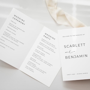 Modern Minimalist Wedding Program Template for a Foldable 5x7 Wedding Program | MORGAN Collection
