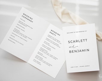 Modern Minimalist Wedding Program Template for a Foldable 5x7 Wedding Program | MORGAN Collection