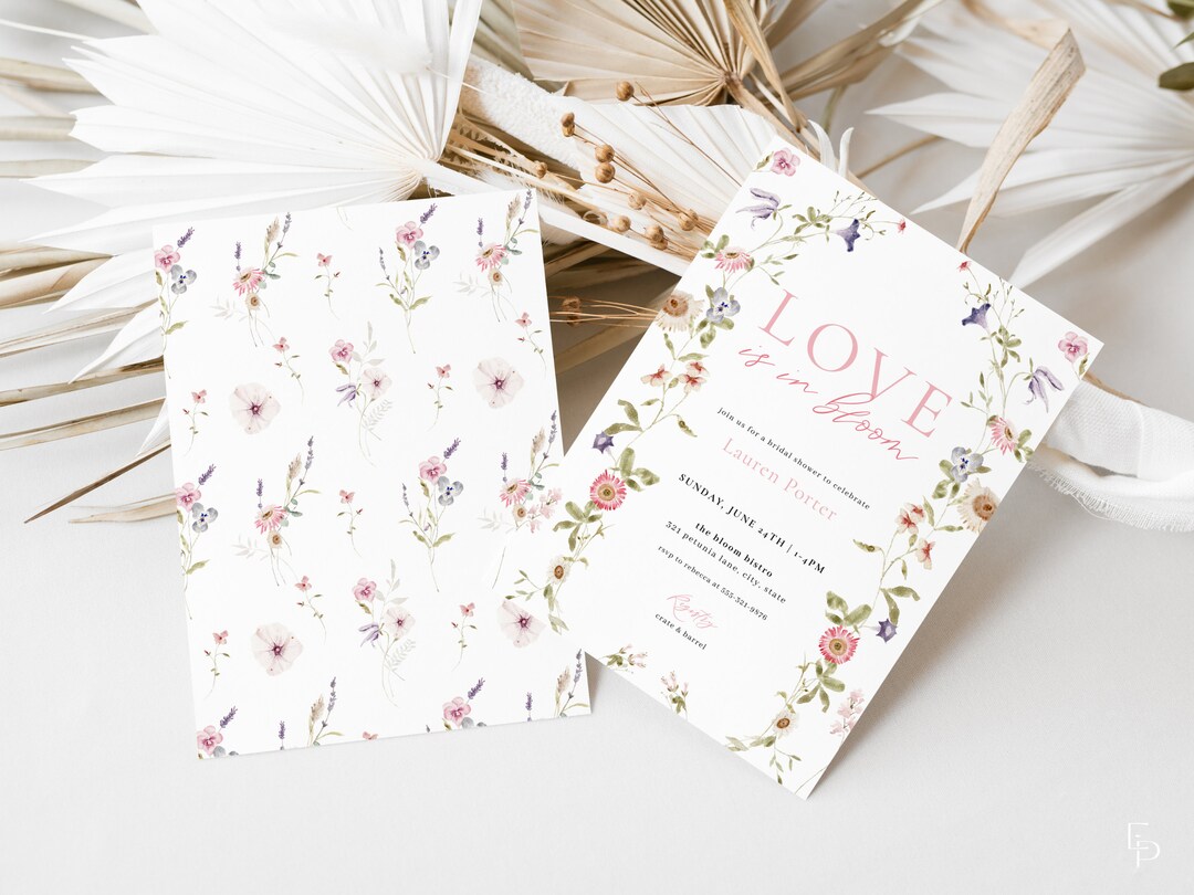 Love is in Bloom Bridal Shower Invitation Template for Pastel
