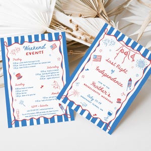 4th of July Bachelorette Itinerary & Invite Template for Red White Blue Last Night of Independence Bach Weekend Invite | GRANT Collection