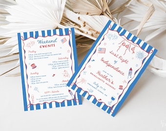 4th of July Bachelorette Itinerary & Invite Template for Red White Blue Last Night of Independence Bach Weekend Invite | GRANT Collection