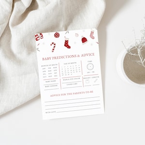 Santa Baby Shower Baby Predictions and Advice Game Template for Red Winter Christmas Baby Shower Game | CELYN Collection
