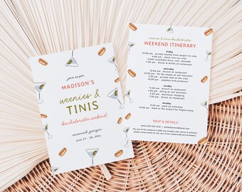 Weenies and Tinis Bachelorette Weekend Invite Itinerary Template Hot Dogs Martinis Bachelorette Invite Digital Download | FRANKIE Collection
