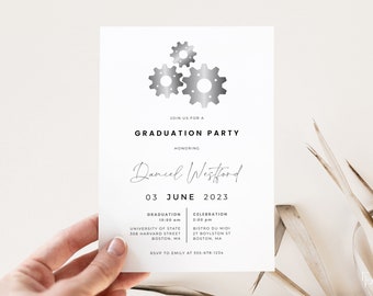 Modern Mechanical Engineer School Graduation Party Invitation Template Editable Mechanical Engineer Grad Invite Download | VEDA Collection