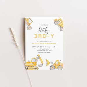 Dirty 3RD-Y Construction Birthday Invitation Template for Boy Yellow Construction Vehicles 3rd Birthday Invite | ASHLAR Collection