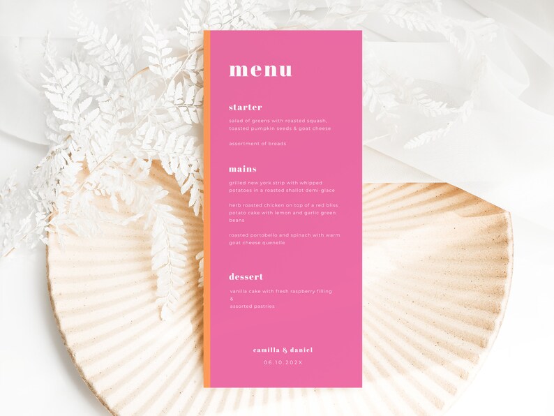 Retro Pink and Orange Menu Template for Weddings FARRAH Etsy