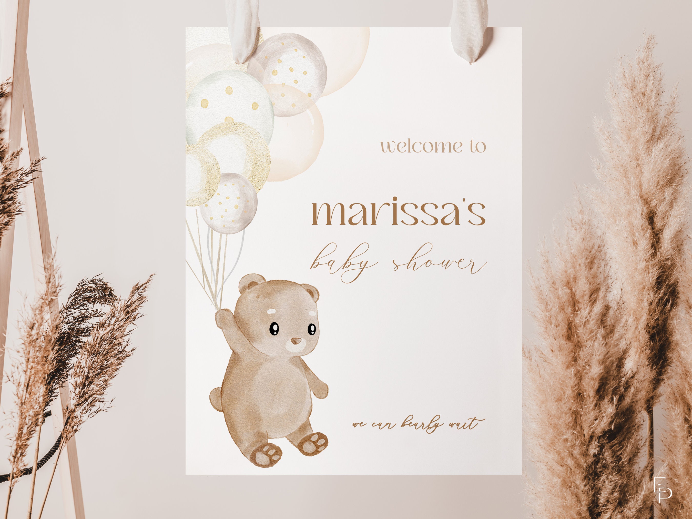 Gender Neutral Teddy Bear Balloon We Can Bearly Wait Baby Shower ...