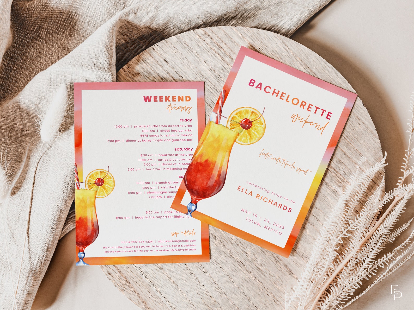 Tequila Sunrise Bachelorette Weekend Invite and Itinerary Etsy