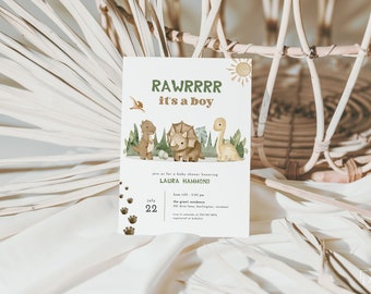Dinosaur Baby Shower Invitation Template for Baby Boy | JARA Collection