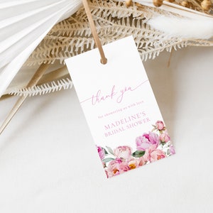 Pink Peony Bridal Shower Favor Tag Template for Pink Floral Shower Favor Tags | VARDA Collection
