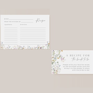 Prairie Wildflower Bridal Shower Recipe Enclosure Card Bundle Template | CHLOE Collection