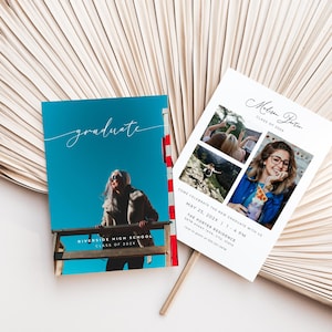 Modern Graduation Announcement Card Template for Minimalist Portrait Script Multiple Photo Graduation Party Invite | VEDA Collection