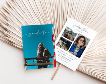 Modern Graduation Announcement Card Template Editable Minimalist Script Photo Graduation Party Invite Digital Download | VEDA Collection