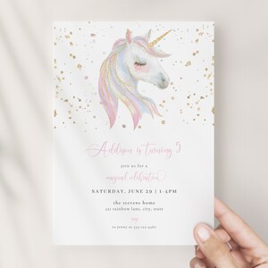 Unicorn Birthday Invitation Template for Minimalist Girl Pastel Magical Birthday Party Invite | PRIMANA Collection