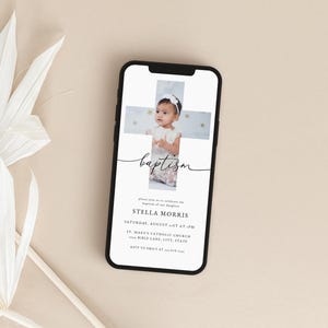 Modern Baptism Digital Invite Template for Simple Boy or Girl Minimalist Christening Electronic Invitation with Photo | ZOHAN Collection