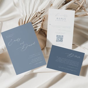 Dusty Blue Wedding Invitation Suite Template with Printable 5x7 Invite, RSVP Card & Details Card | CELINE Collection