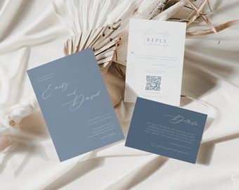 Dusty Blue Wedding Invitation Suite Template with Printable 5x7 Invite, RSVP Card & Details Card | CELINE Collection