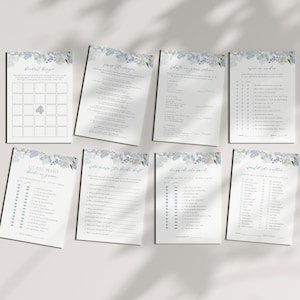 Dusty Blue Wildflower Bridal Shower Game Bundle Templates Instant Download  Floral Something Blue Bridal Shower Games | MARLAIS Collection