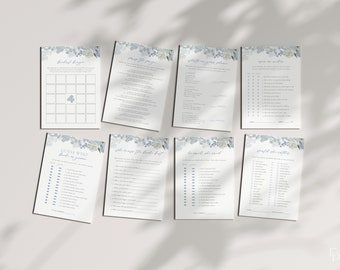 Dusty Blue Wildflower Bridal Shower Game Bundle Templates Instant Download  Floral Something Blue Bridal Shower Games | MARLAIS Collection