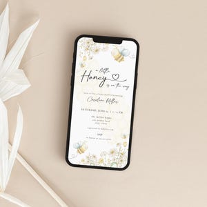 A Little Honey is on the Way Baby Shower Digital Invite Template for Gender Neutral Honey Bee Baby Shower Digital Invite | MIELA Collection