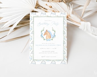 Blue Kentucky Derby Birthday Invitation Template for Boy Horse Race Birthday Party Invite | COLTON Collection
