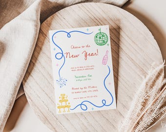 Hand Drawn New Years Eve Party Invitation Template for Colorful Whimsical Cheers New Year Cocktail Party Invite | DAGNY Collection