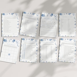 Blue Baby in Bloom Baby Shower Game Bundle Templates Instant Download for Boy Floral Baby Shower Games Bundle | RUKA Collection