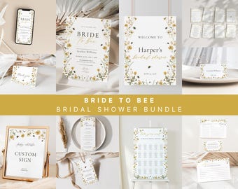Bride to Bee Bridal Shower Invitation Bundle Template Editable Honey Bride to Bee Bridal Shower Invite Digital Download | PAMELA Collection