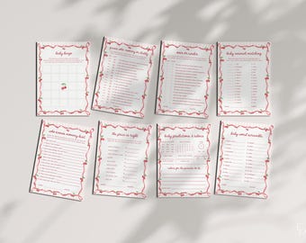 Cherry on Top Baby Shower Game Bundle Template Download Girl Pink Coquette Bow Cherry Baby Shower Games Bundle Download | CERISE Collection