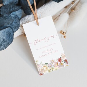 Wildflower Love Is In Bloom Bridal Shower Favor Tag Template for Pink Floral Spring Shower Favor Tags | THALLO Collection