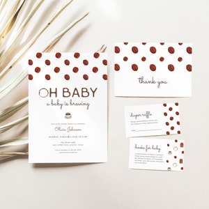 Baby is Brewing Coffee Shower Invitation Bundle Template with Invite, Books for Baby, Diaper Raffle & Thank You Card | JAVA Collection