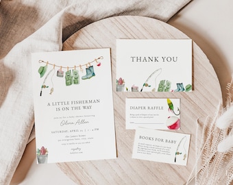Little Fisherman Baby Shower Invitation Bundle Template for Reel Excited Fishing Baby Shower Invite | ADRIAN Collection