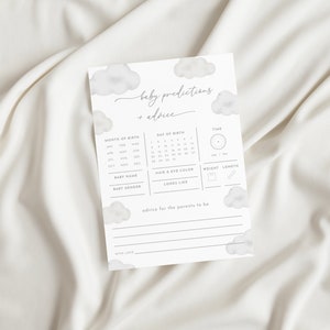Oh Baby Modern White Cloud Baby Predictions and Advice Baby Shower Game Template | ANAN Collection