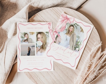 Pink Bow Graduation Announcement Card Template for Girl Pink Coquette Multiple Photo Graduation Party Invite | SONDOS Collection