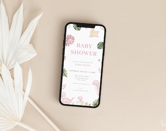 Dinosaur Baby Shower Digital Invite Template for Pink Baby Girl Dino Baby Shower Text Message Invite | JAREK Collection