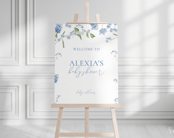 Blue Baby in Bloom Baby Shower Welcome Sign Template for Boy Floral Shower Welcome Poster | RUKA Collection