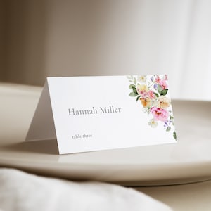 Colorful Floral Place Card Template for Bright Summer Flower Bridal Shower Name Card or Buffet Card | TANSIE Collection