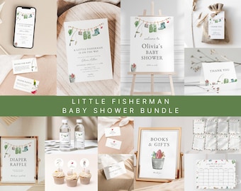 Little Fisherman Baby Shower Invitation Bundle Template Editable Fishing Baby Shower Invite Bundle Digital Download | ADRIAN Collection