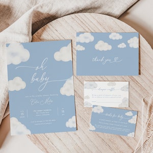 Oh Baby Modern Blue Cloud Baby Shower Invitation Bundle Template | ANAN Collection