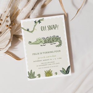 Oh Snap Crocodile Birthday Invitation Template for Party in the Swamp Chomp Alligator Birthday Invite Digital Download | CAYMAN Collection