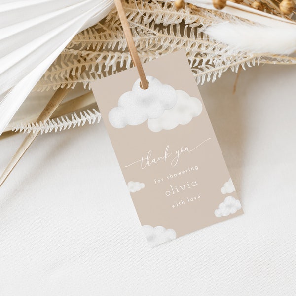 Oh Baby Modern Neutral Cloud Baby Shower Favor Tag Template | ANAN Collection