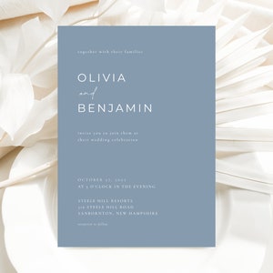 Modern Dusty Blue Wedding Invitation Template | NILA Collection
