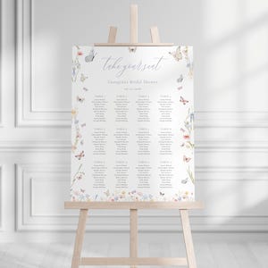 Lifetime of Butterflies Bridal Shower Seating Chart Sign Template for Butterfly Spring Floral Shower Seating Poster | CALIGO Collection