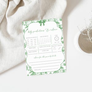 Green Christmas Toile Baby Predictions & Advice Baby Shower Game Template for Gender Neutral Christmas Shower Game | DONATELLO Collection