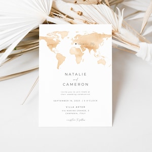 Plantilla de invitación de boda de destino de mapa mundial con foto / Colección FERNANDA