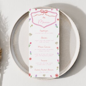 Whimsical Spring Flower Bridal Shower Menu Template for Garden Tea Party Bridal Shower 4x9 Menu | ANTHEA Collection
