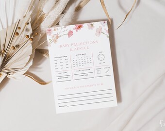 Pink Baby in Bloom Baby Predictions and Advice Baby Shower Game Template for Girl Floral Baby Shower Printable Game | KAMELIA Collection