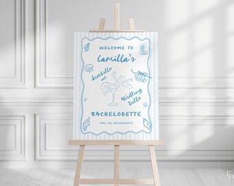Seashells and Wedding Bells Bachelorette Welcome Sign Template for Beach Coastal Bachelorette Weekend Welcome Poster | CASPIAN Collection