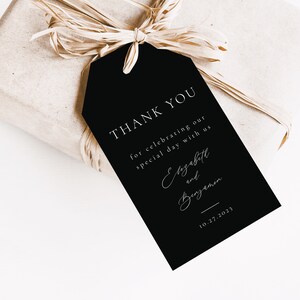 Minimalist Black Wedding Favor Tag Template | KEIRA Collection